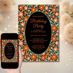 Fun Modern Flower Birthday Party Invitation Orange