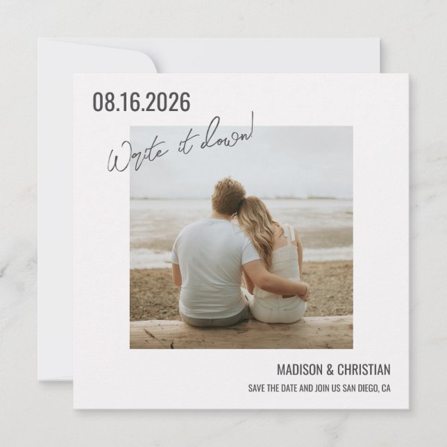 Fun modern framed square photo Save the date (Front)