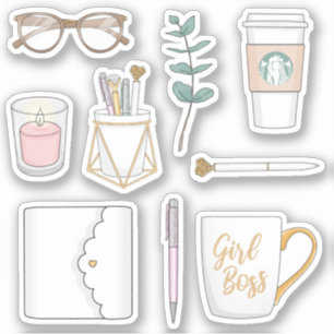 Fun Modern Girl Boss Coffee White Planner Stickers