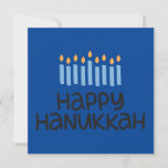 Fun Modern "Happy Hanukkah" Flat Card<br><div class="desc">Beautiful blues & fun typography in this modern Hanukkah Flat Card with backside message "Peace,  love & light" 
Dimensions: 5.25" x 5.25"
High-quality,  full-colour,  full-bleed printing
Print on both sides for no additional cost
Paper is easy to write on and won't smudge
Made and printed in the USA</div>