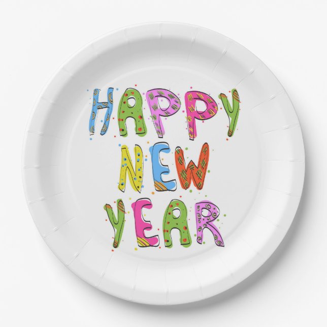 Fun Modern Happy New Year | Holidays Paper Plate (Front)