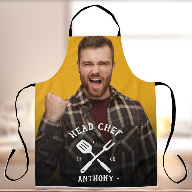 Fun Modern Head Chef Cool Name Photo Men's Apron (Creator Uploaded)