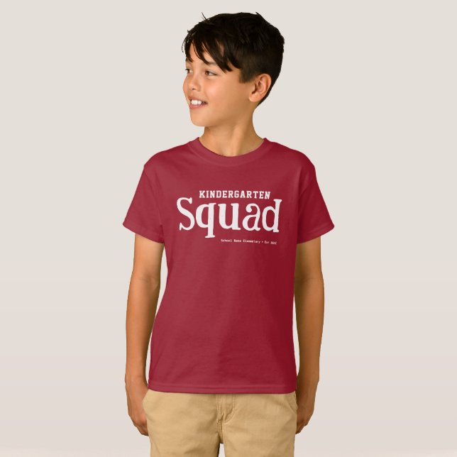 Fun Modern Kindergarten Squad | School Name  T-Shirt (Front Full)