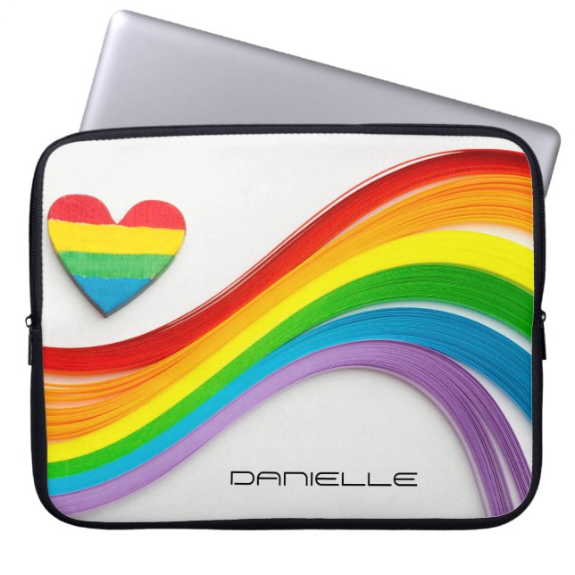 Fun Modern LGBT Pride Rainbow Personalized Name Laptop Sleeve (Front)