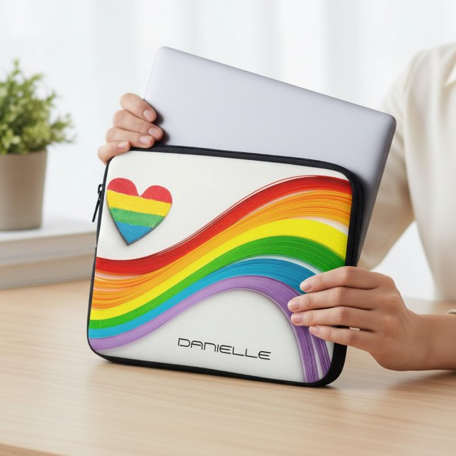Fun Modern LGBT Pride Rainbow Personalized Name Laptop Sleeve (Creator Uploaded)