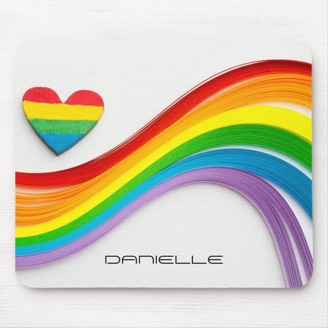 Fun Modern LGBT Pride Rainbow Personalized Name Mouse Pad (Front)