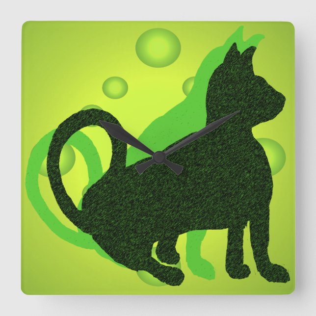 Fun Modern Lime Black Contemporary Decor Cat Clock (Front)
