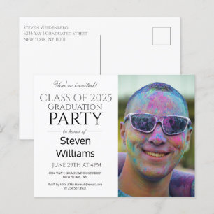 FUN MODERN MALE 2025 GRADUATION PARTY INVITATION POSTCARD