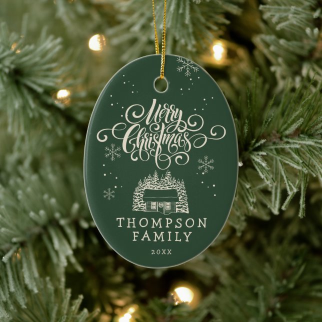 Fun Modern Merry Christmas Tree Script Typography Ceramic Ornament (Tree)