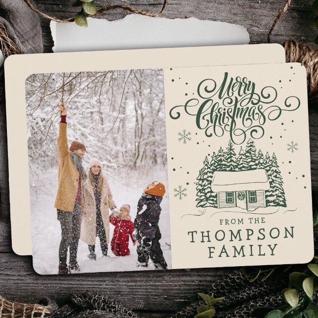 Fun Modern Merry Christmas Tree Script Typography Holiday Card (Creator Uploaded)