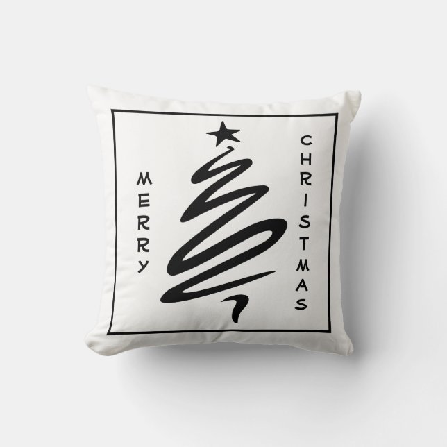 Fun Modern Merry Christmas Tree Star Custom Words Throw Pillow (Front)