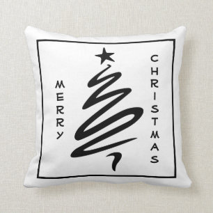 Fun Modern Merry Christmas Tree Star Custom Words Throw Pillow