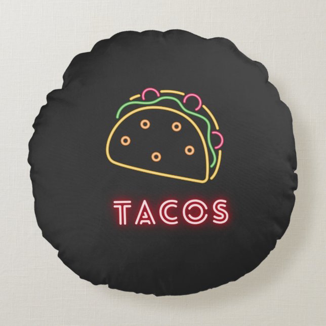 Fun Modern Neon Tacos Symbol Round Pillow (Front)
