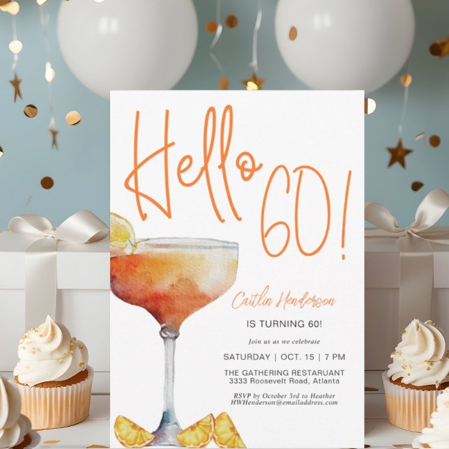 Fun Modern Orange Hello 60th Birthday Invitation (Creator Uploaded)