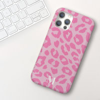 Fun Modern Pink Leopard Print Monogram