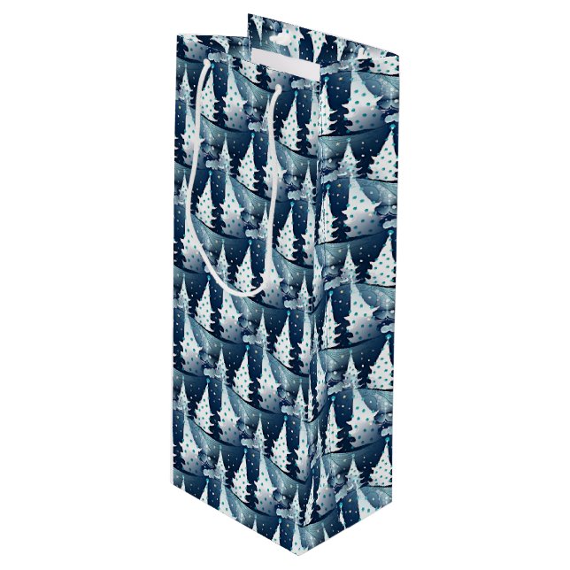 Fun Modern Scandinavian Abstract Pine Tree Pattern Wine Gift Bag (Front Angled)