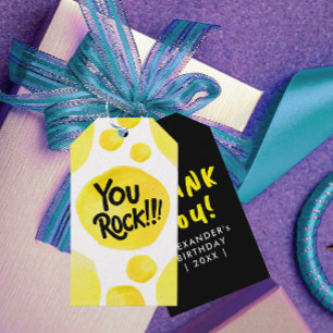 Fun Modern Script You Rock Yellow Black Brush Typo Gift Tags