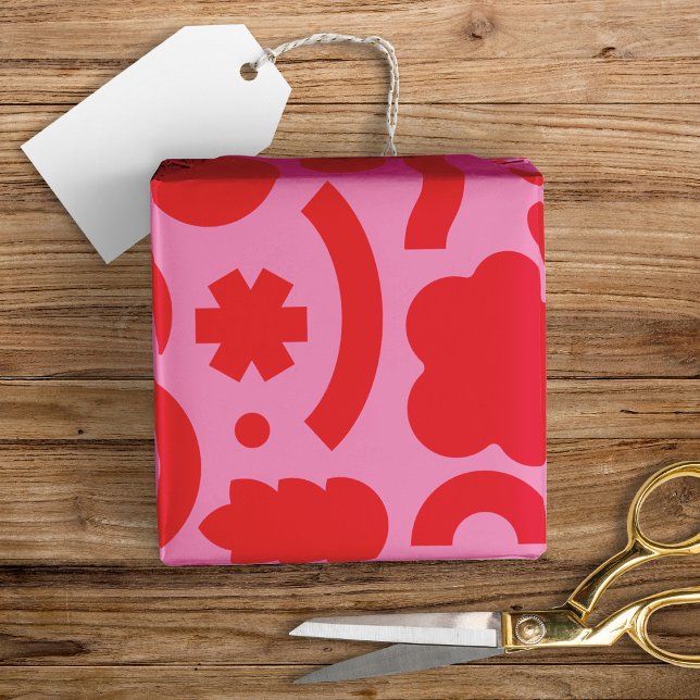 Fun Modern Shapes Colourful Pink Red Wrapping Pape Wrapping Paper (Creator Uploaded)