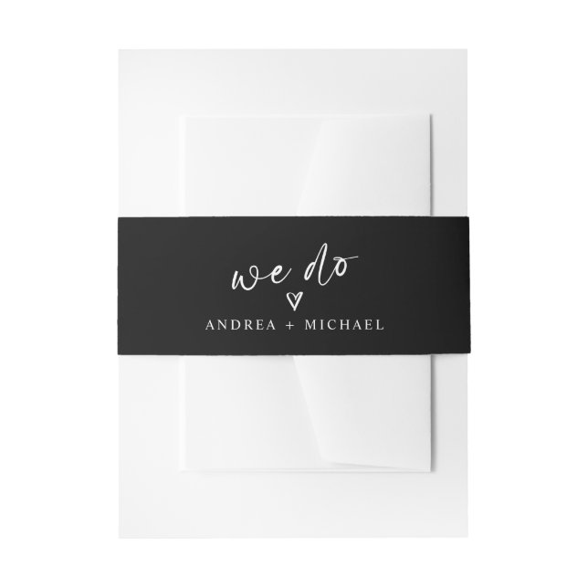 Fun Modern Simple Black and White Wedding Invitation Belly Band (Front Example)