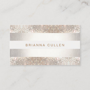 Fun Modern Stripes, Silver Sequin Business Card