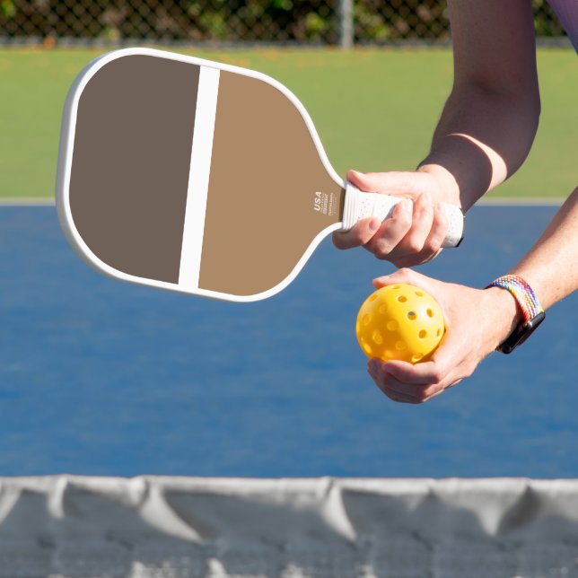 Fun Modern Two Tone Brown Banded Colour Block Pickleball Paddle (Insitu)