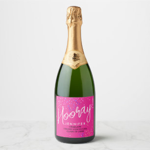 Fun Modern Typo Girly Hot Pink Confetti Grad Party Sparkling Wine Label