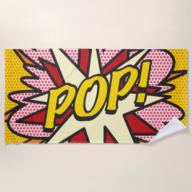 Fun Modern Typographic Comic Book POP Trendy Beach Towel (Front)