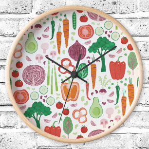 Fun Modern Vegetable Pattern Kitchen Clock