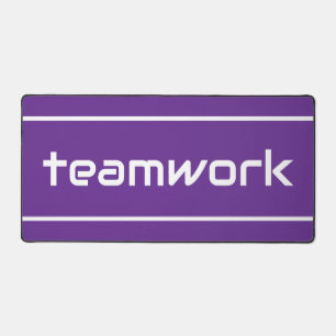 Fun Modern White TEAMWORK Stripes On Royal Purple Desk Mat