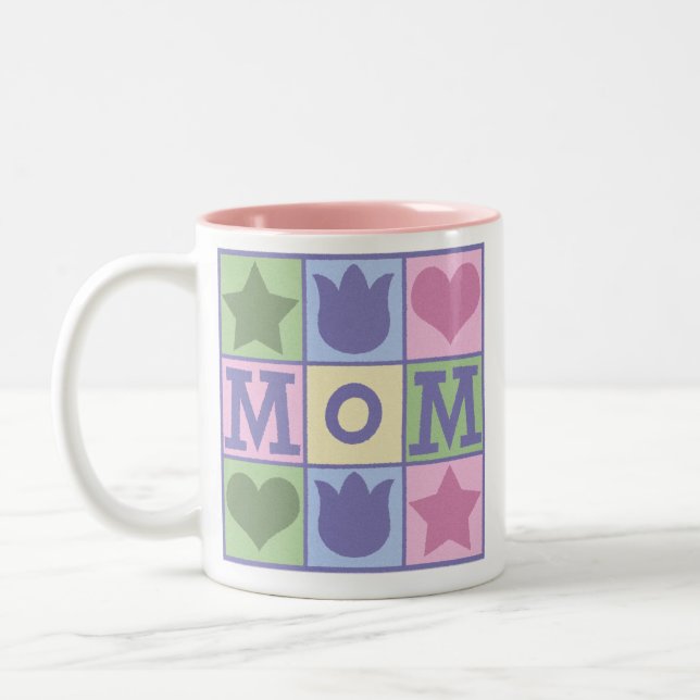 Fun Mom Quilt Squares Pink Two-Tone Mug (Left)