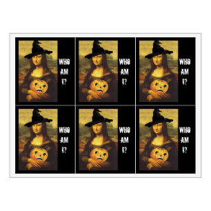 Fun Mona Lisa witch! Who Am I game Wine Labels