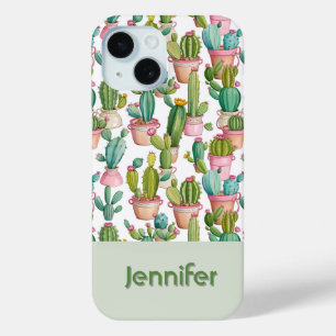 Fun monogram bright cacti iPhone 15 case