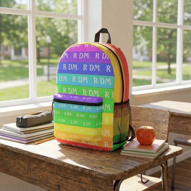 Fun Monogram Customizable Rainbow Stripes Printed Backpack (Creator Uploaded)
