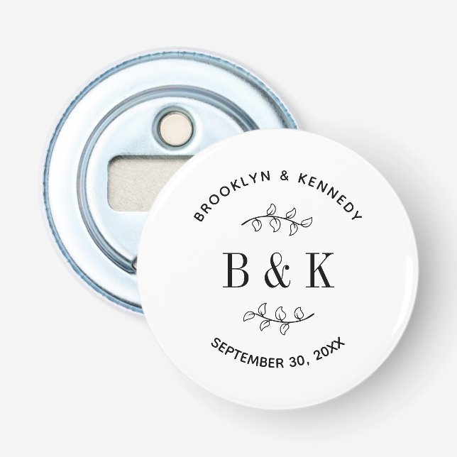 Fun Monogram Floral Botanical Wedding Couple Name Bottle Opener (Front)