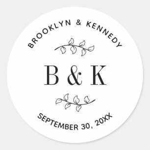 Fun Monogram Floral Botanical Wedding Couple Name Classic Round Sticker
