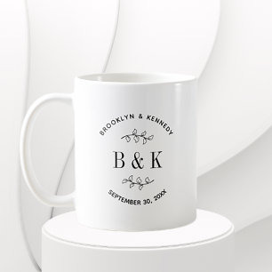 Fun Monogram Floral Botanical Wedding Couple Name Coffee Mug