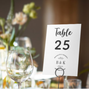 Fun Monogram Floral Botanical Wedding Table Number