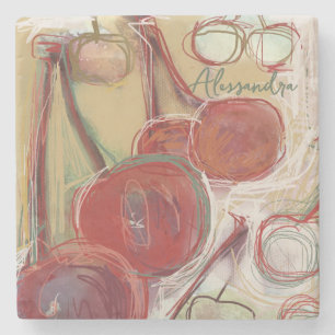 Fun Monogram Hand Drawn Bold Cherry Red Yellow  Stone Coaster