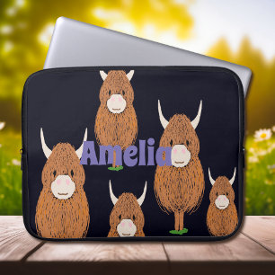 Fun  Monogram Highland Cow Laptop Sleeve