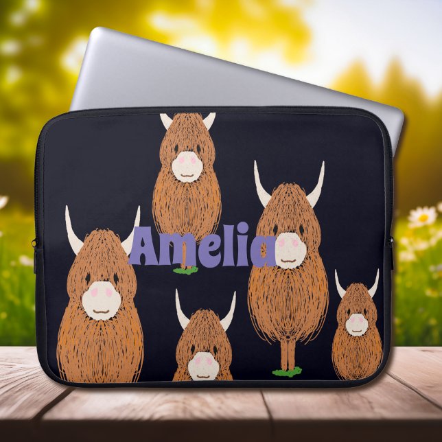 Fun  Monogram Highland Cow Laptop Sleeve (Creator Uploaded)