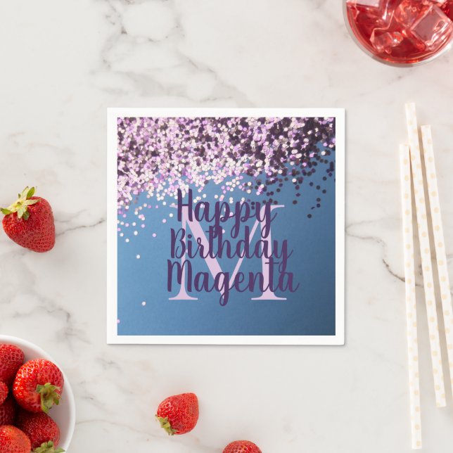 Fun Monogram Lavender Confetti Birthday  Napkin (Insitu)