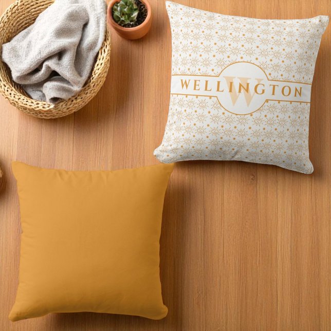 Fun Monogram Name  Hand Drawn Sun Throw Pillow (Front and back throw pillow )
