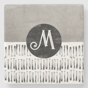 fun monogram patterned grey and white artistic stone coaster