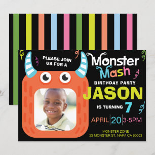 Fun Monster Mash Photo Birthday Party Invitation
