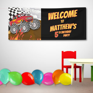 Fun Monster Truck Birthday Black Welcome Party Banner