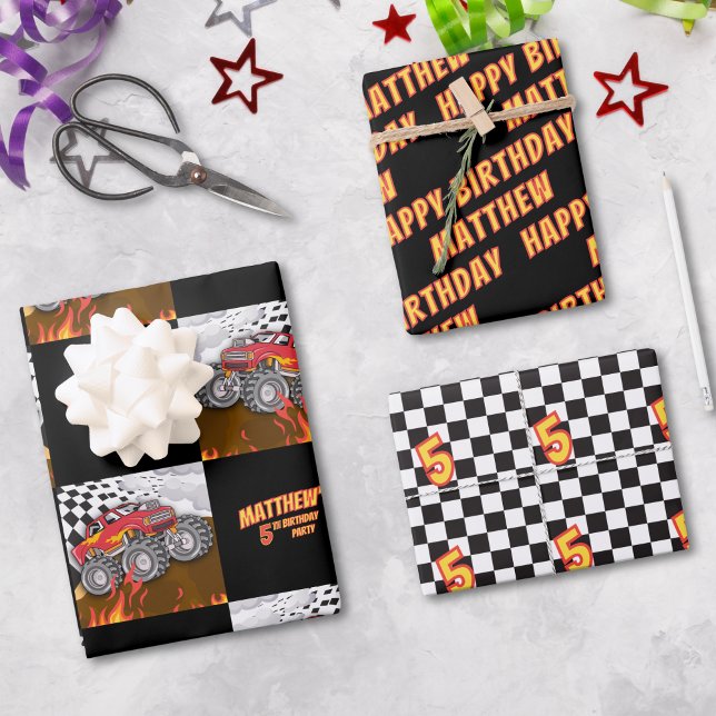 Fun Monster Truck Birthday Wrapping Paper Sheet (Creator Uploaded)