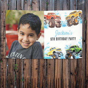 Fun Monster Truck Photo Birthday Pool Party Banner