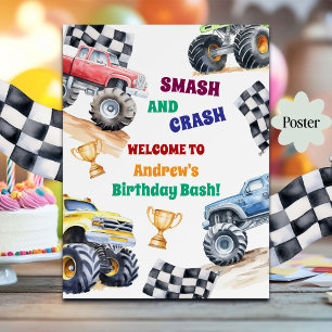Fun Monster Trucks Birthday Party Welcome Poster
