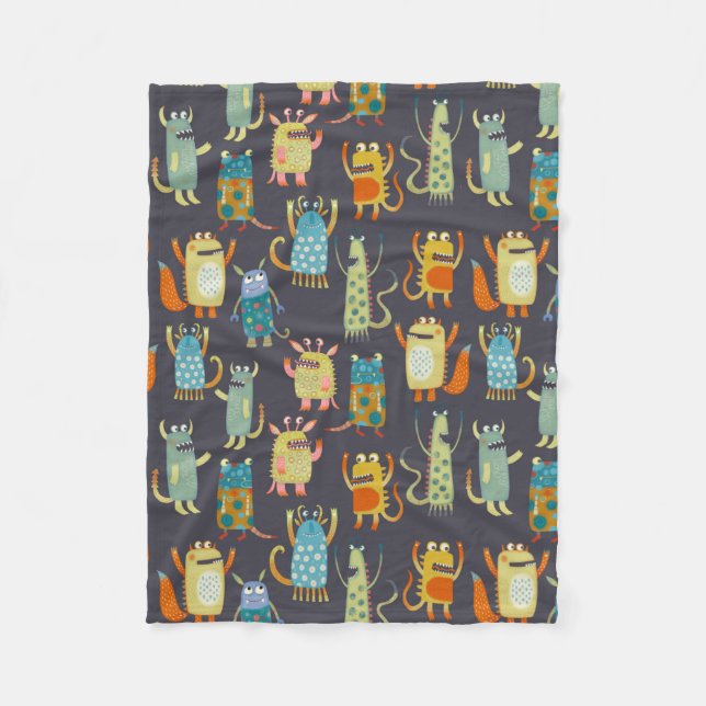 Fun Monsters Pattern Fleece Blanket (Front)