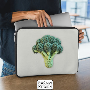 Fun Mood Boost Green Minimalist Crochet Broccoli Laptop Sleeve